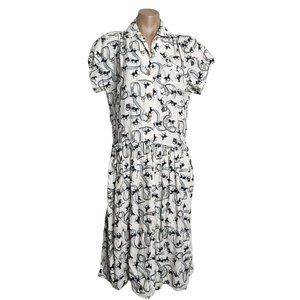 Vintage Patty Woodward Equestrian Horse Print Midi Dress Size Large